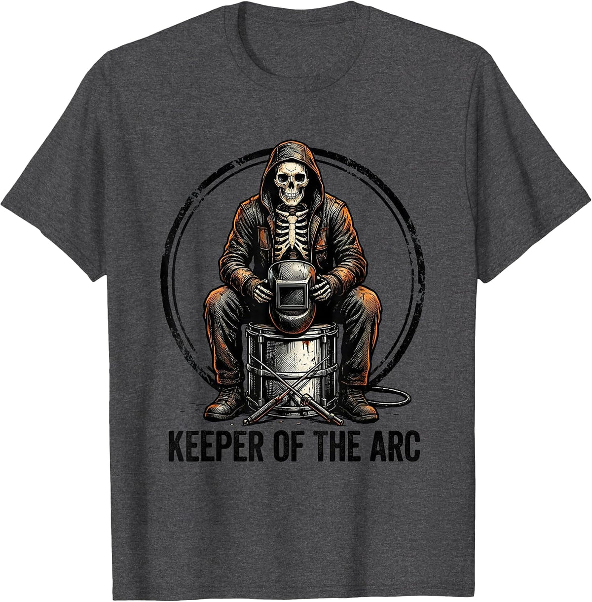 Men's Keeper Of The Arc Funny Welder Skeleton Humor Metal Worker T-Shirt - Dark Heather Grey