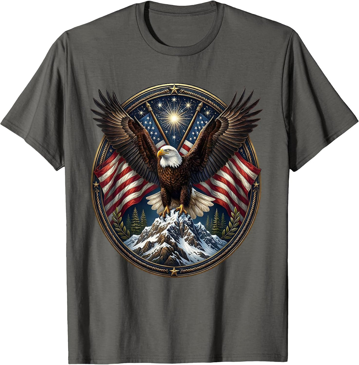 Bald Eagle Mountain Peak American Pride Graphic T-Shirt - Asphalt Grey