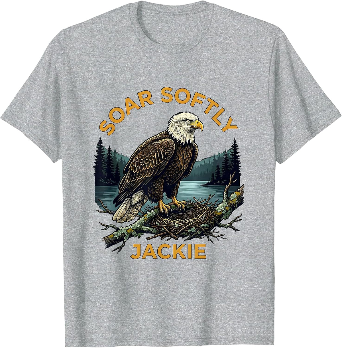Men's Soar Softly Jackie Memorial Bald Eagle Nature Lover Tribute T-Shirt - Heather Grey