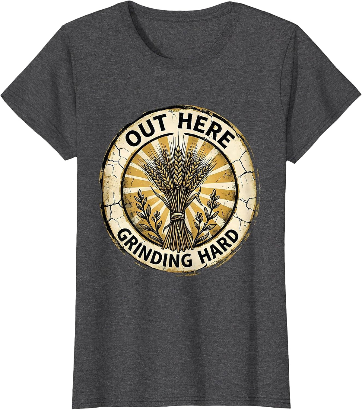 Women's Out Here Grinding Hard Hustle Graphic Design T-Shirt - Dark Heather Grey