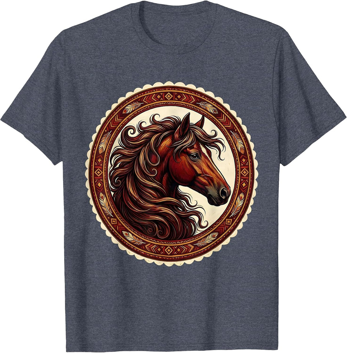 Wild Horse Mane Blowing in Wind Cowboy Art T-Shirt - Heather Blue