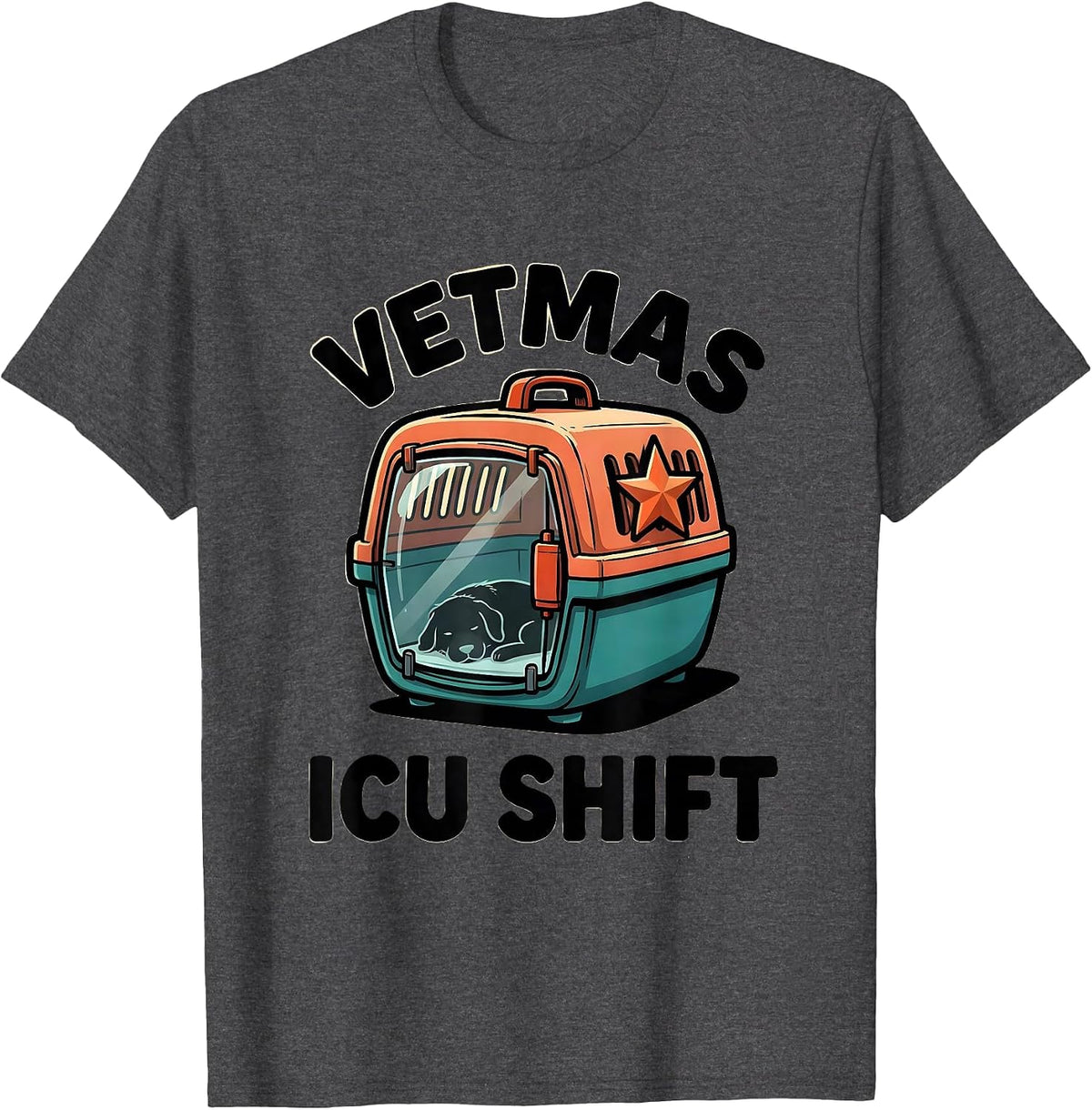 Vetmas ICU Shift Funny Vet Tech Christmas Veterinary Crew T-Shirt - Dark Heather Grey