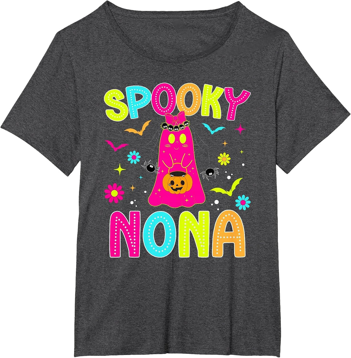 Spooky Nona Grandma Halloween Nona Grandmother Preppy T-Shirt - Dark Heather Grey