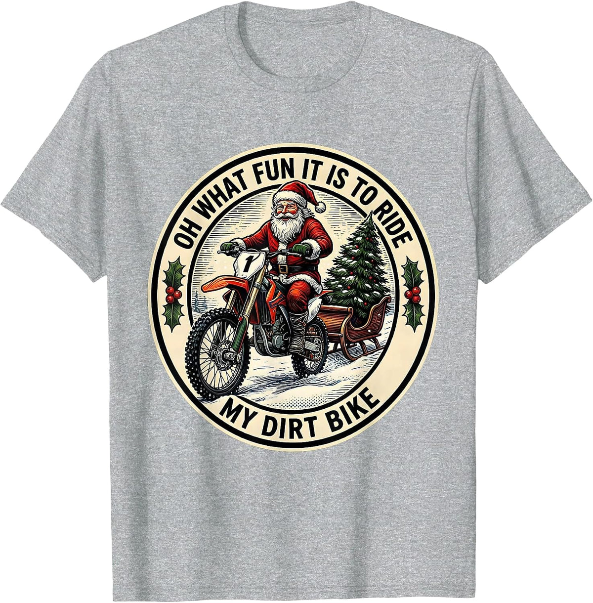 Men's Oh What Fun It Is To Ride My Dirt Bike Woodcut Engraving T-Shirt - Heather Grey