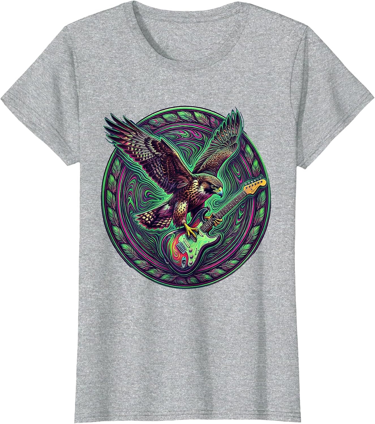 Falcon Diving With Electric Guitar Graphic T-Shirt - Heather Grey