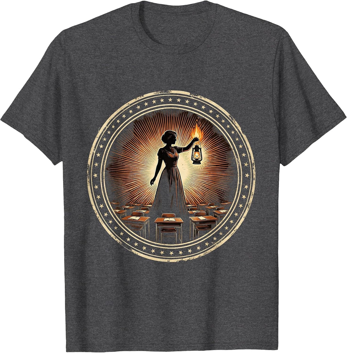 Elementary Teacher Lantern Classroom Illustration T-Shirt - Dark Heather Grey