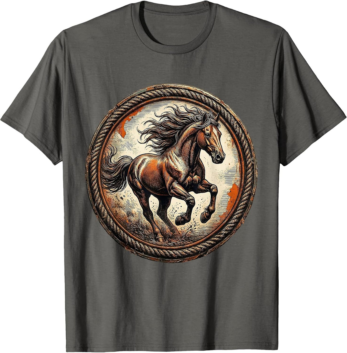 Wild Horse Galloping Freedom Illustration T-Shirt - Asphalt Grey