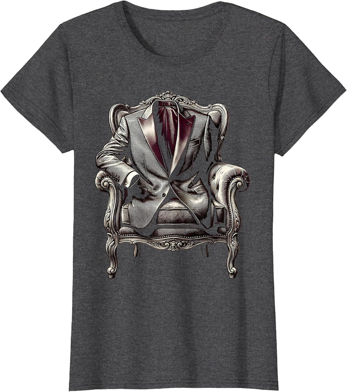 Women's Tuxedo Jacket Draped Over Velvet Chair Graphic T-Shirt - Dark Heather Grey