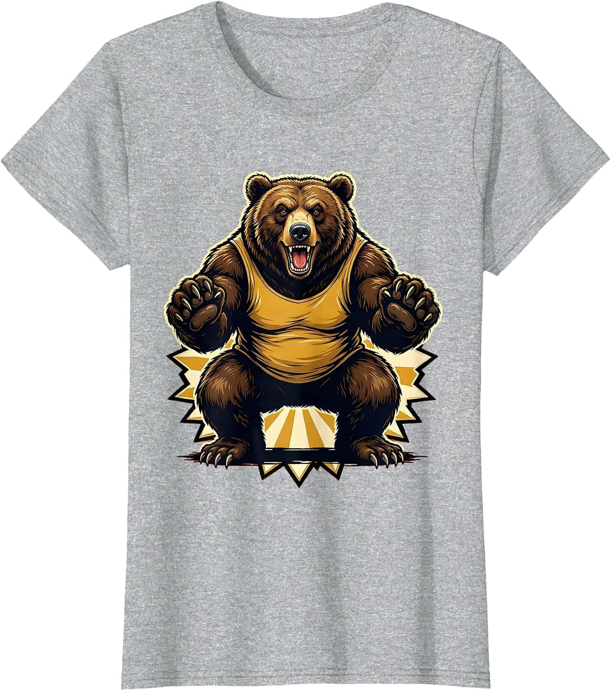 Funny Bear Doing Squats Gym Workout Illustration T-Shirt - Heather Grey