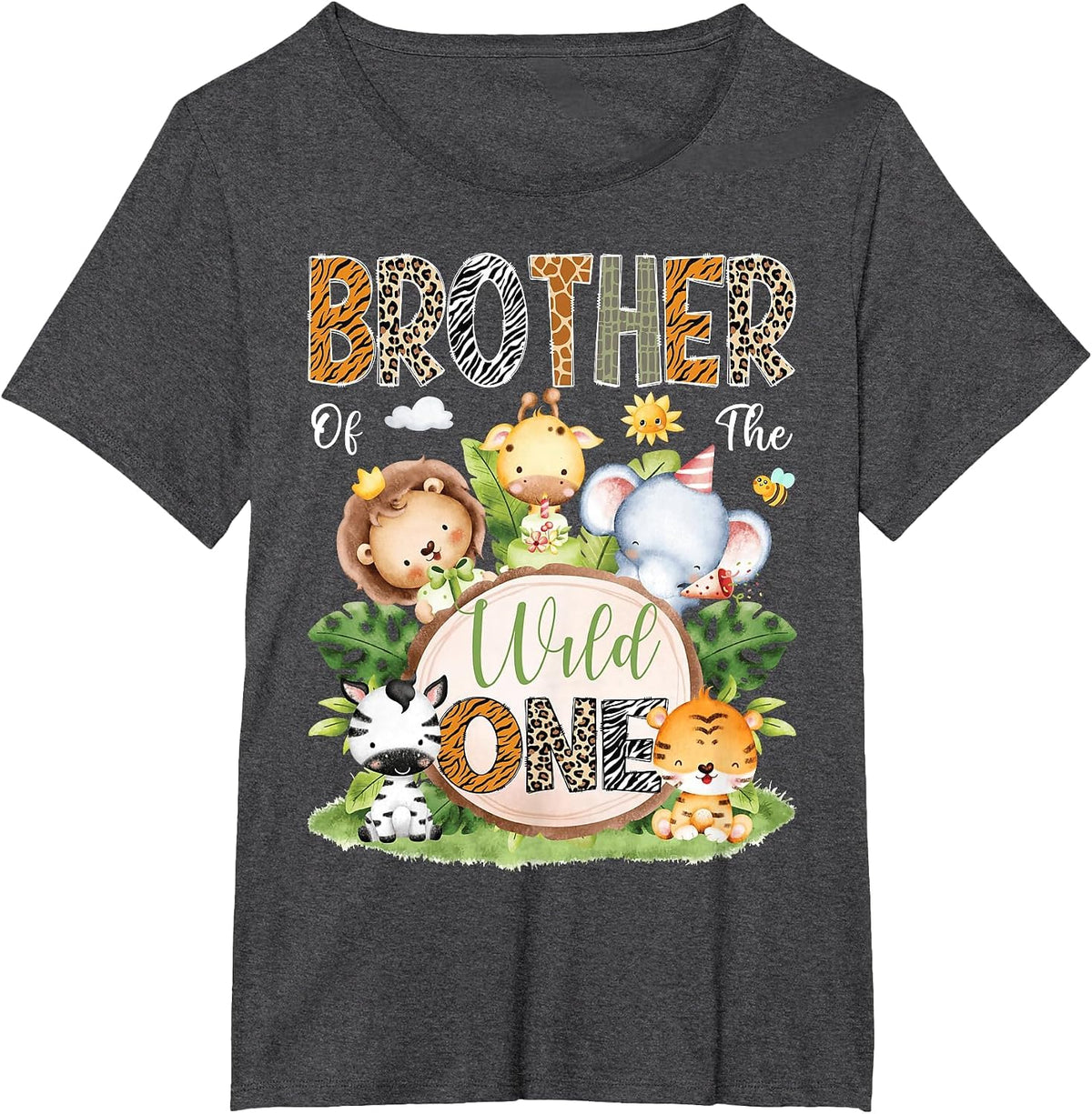 Brother of The Wild One 1St Birthday Kids Safari Jungle T-Shirt - Dark Heather Grey