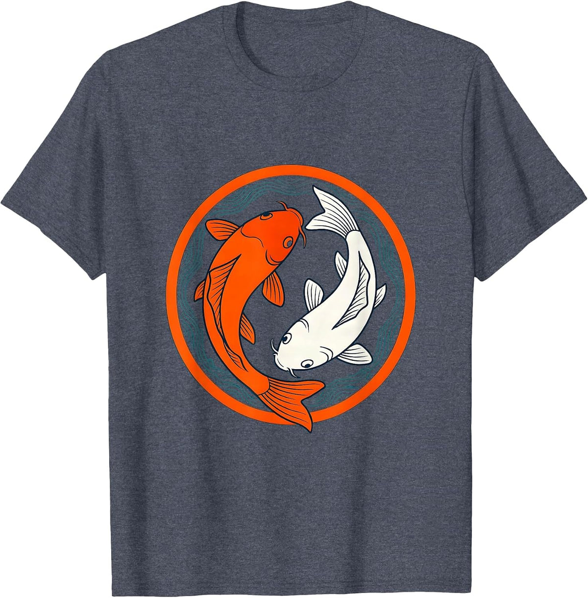 Twin Koi Fish Circling Yin Yang Harmony Design T-Shirt - Heather Blue