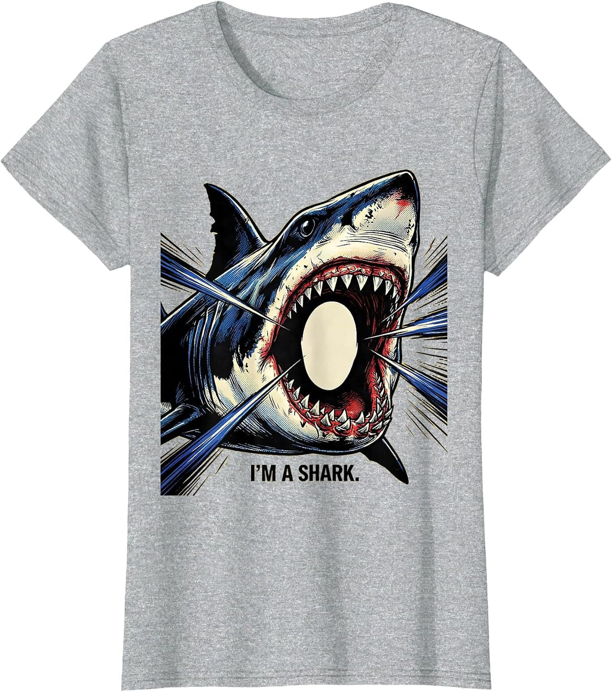 I'm A Shark Comic Book Shark Jaw Halloween Costume Novelty T-Shirt - Heather Grey