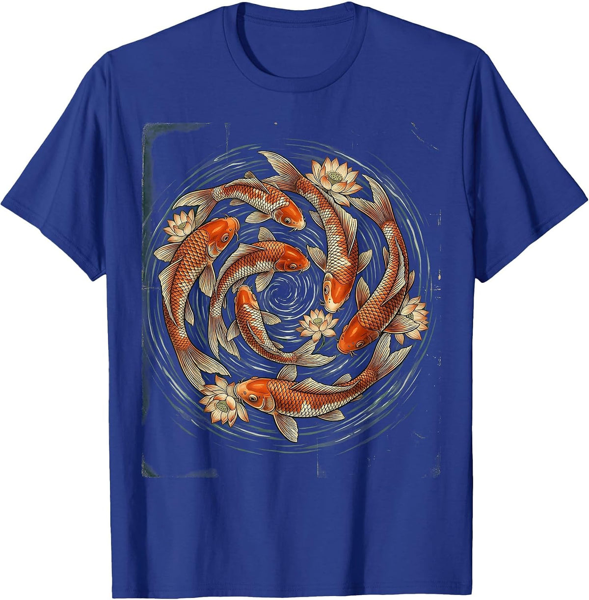 Men's Seven Koi Fish Spiral Art Design T-Shirt - Royal Blue