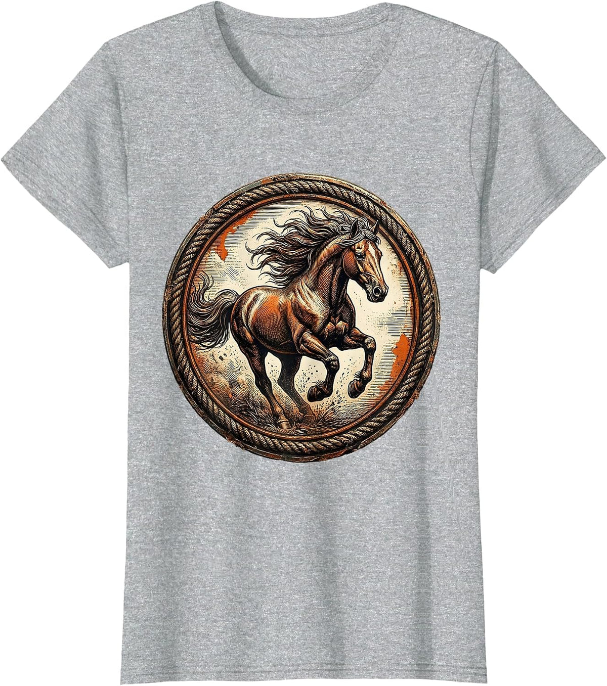 Wild Horse Galloping Freedom Illustration T-Shirt - Heather Grey