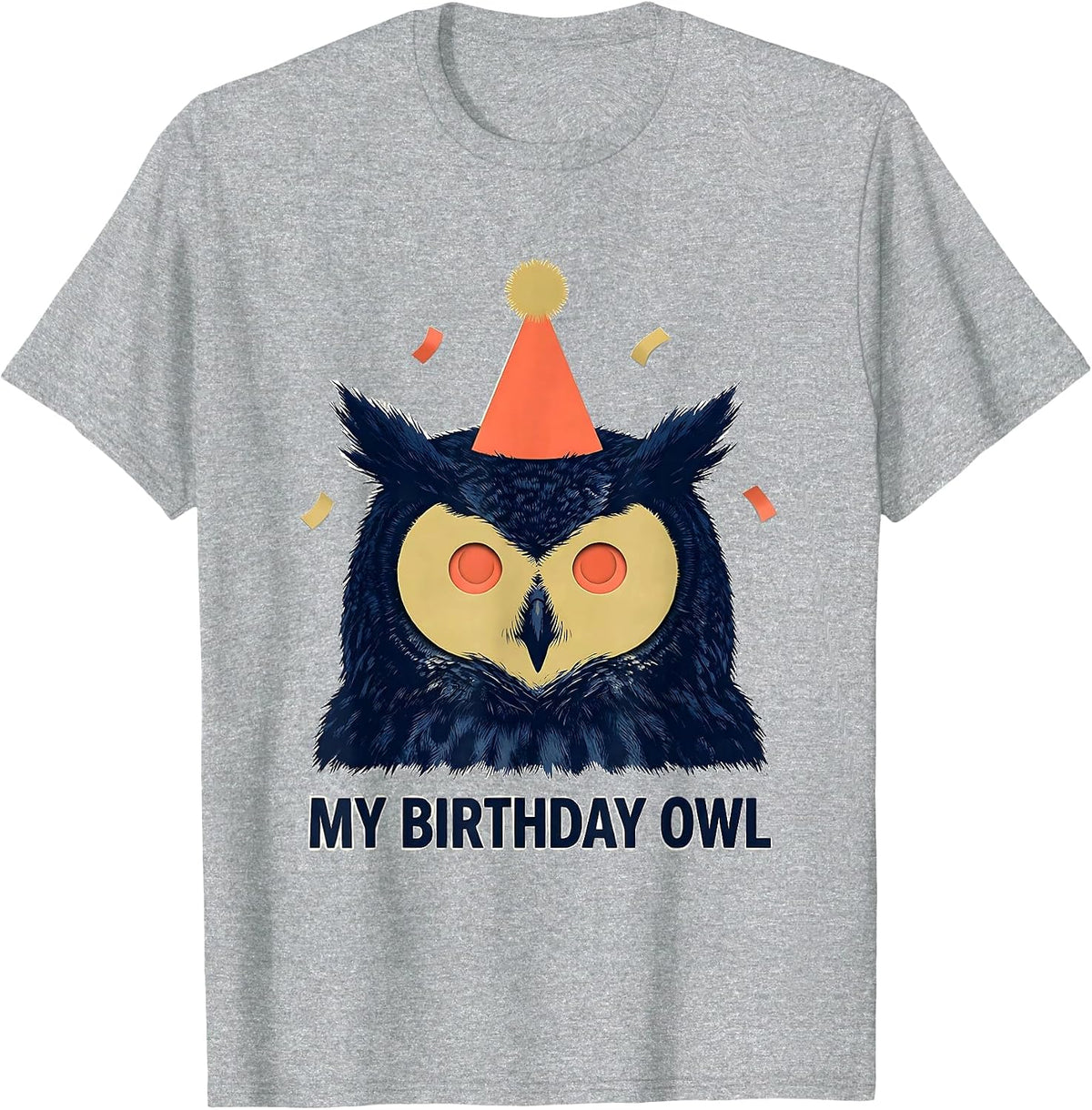 Men's My Birthday Owl Cute Owl Lover Birthday Party Hat Portrait T-Shirt - Heather Grey