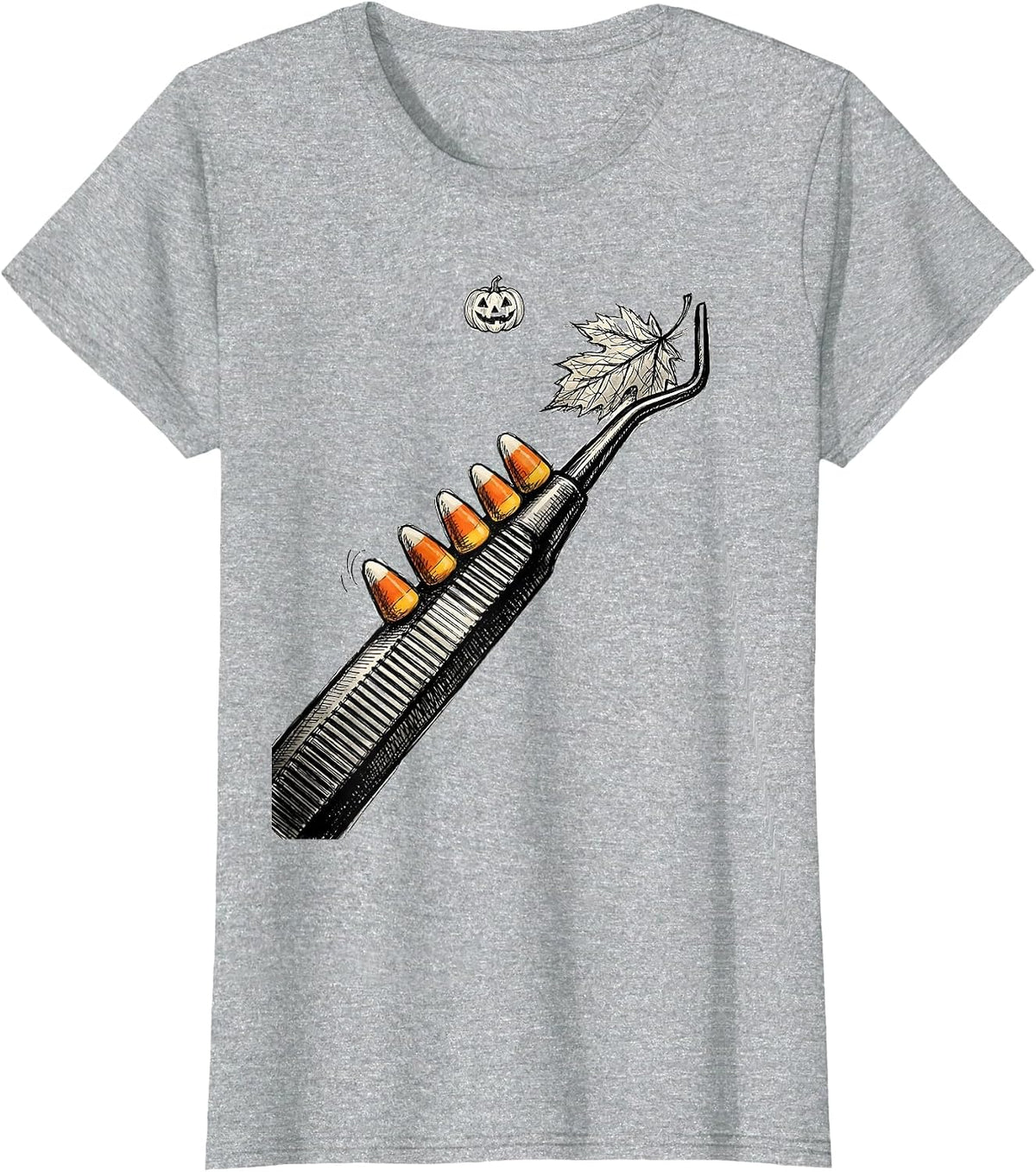 Women's Dental Scaler Halloween Candy Corn Dental Hygienist Humor T-Shirt - Heather Grey
