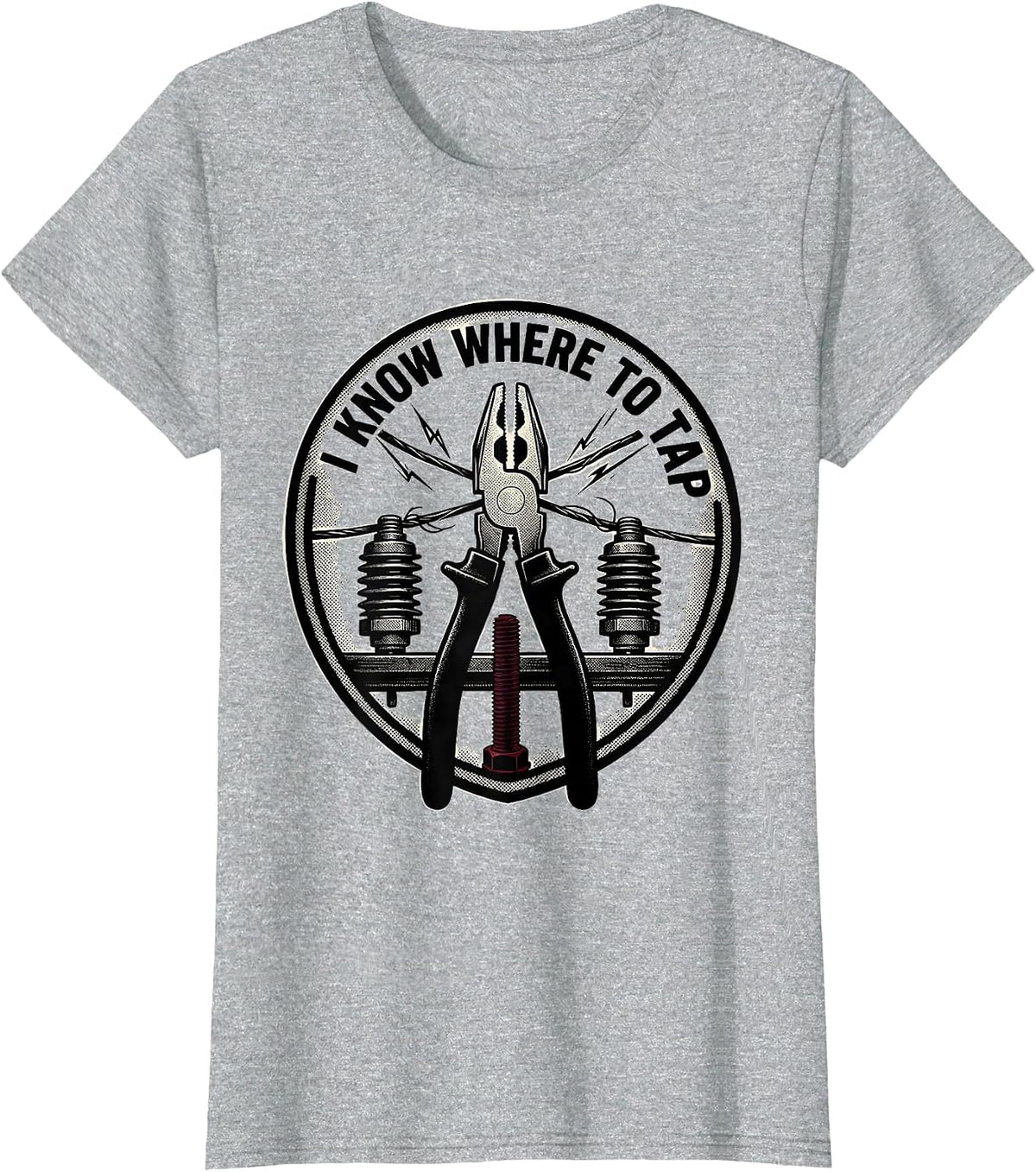 I Know Where To Tap Funny Lineman Electrician Skeleton Trade T-Shirt - Heather Grey