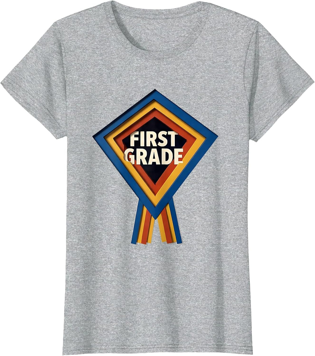 Women's First Grade Geometric Pennant Back To School Girl T-Shirt - Heather Grey