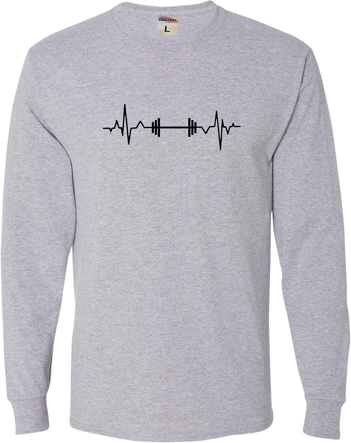 Go All Out Barbell Heartbeat Weightlifting Gym Workout Gift Idea Unisex Long Sleeve T-Shirt - Unisex Athletic Heather