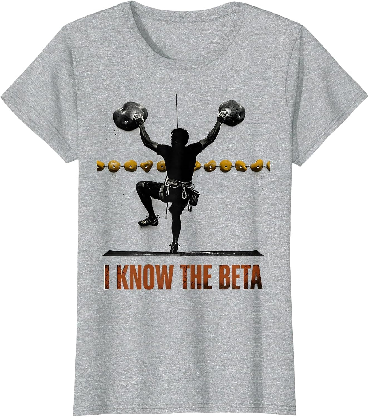 Women's I Know The Beta Distressed Funny Rock Climber Bouldering T-Shirt - Heather Grey