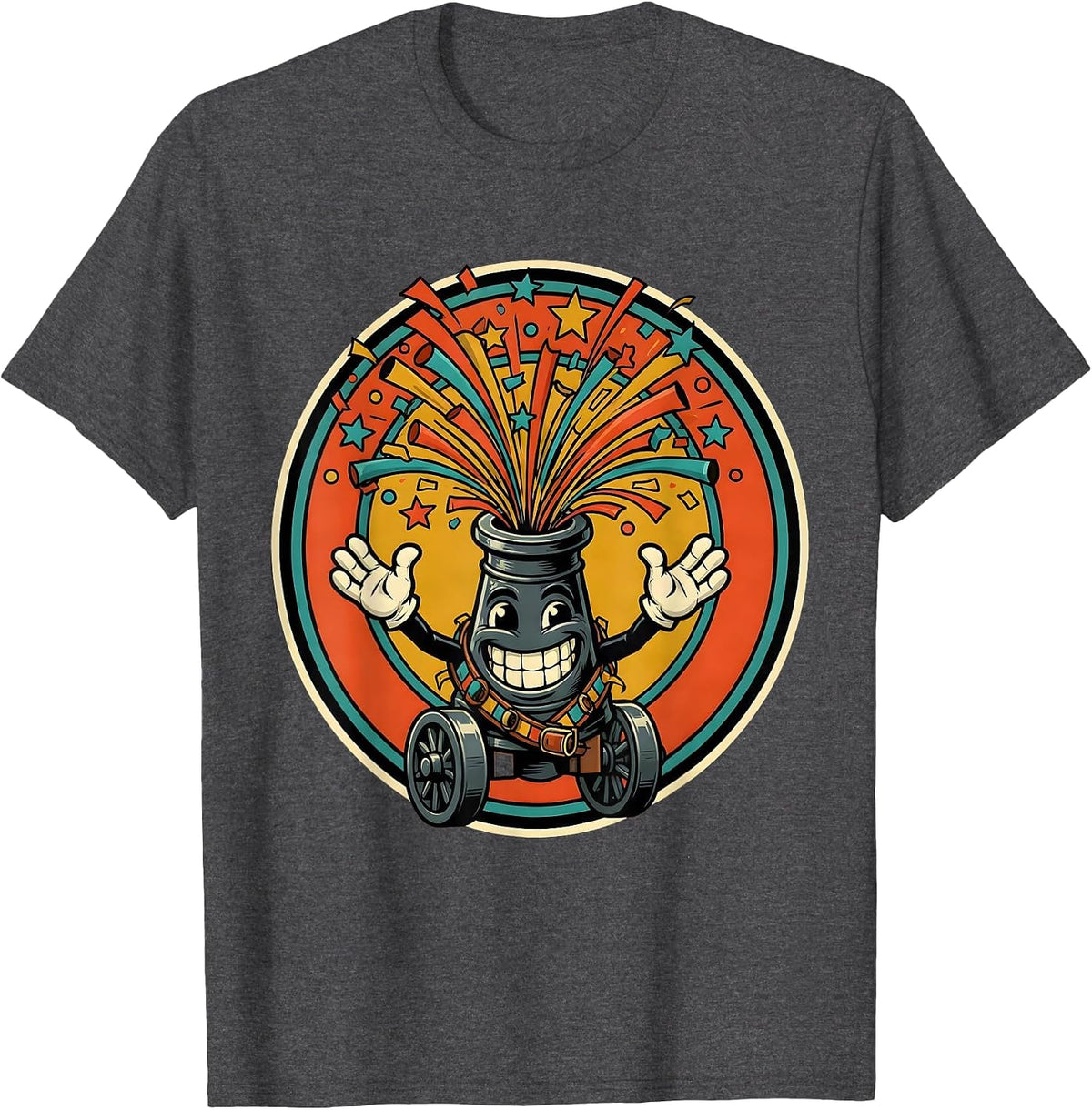 Confetti Cannon Celebration Burst Graphic T-Shirt - Dark Heather Grey