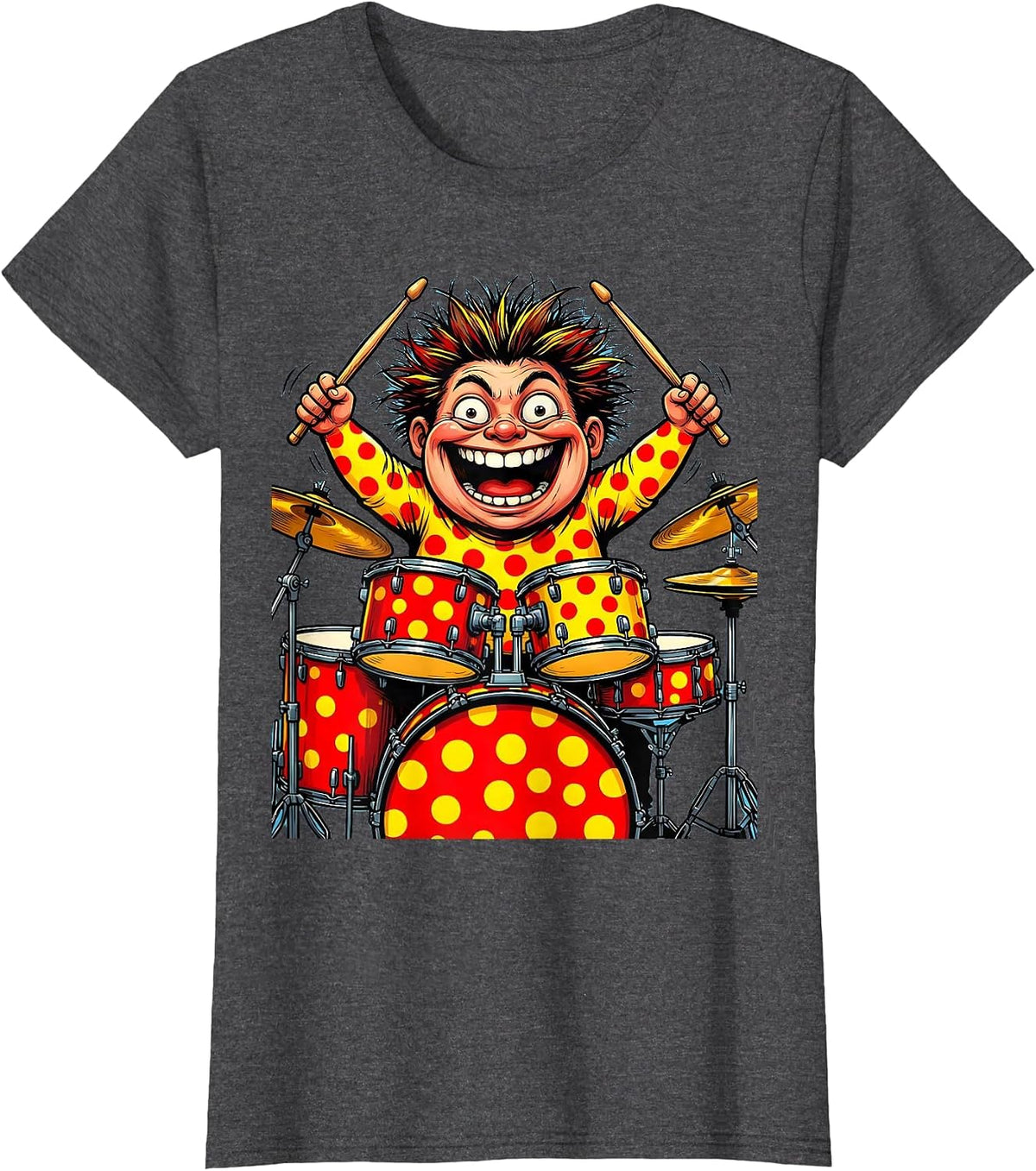 Women's Polka Dot Drums Boy Drummer Graphic T-Shirt - Dark Heather Grey