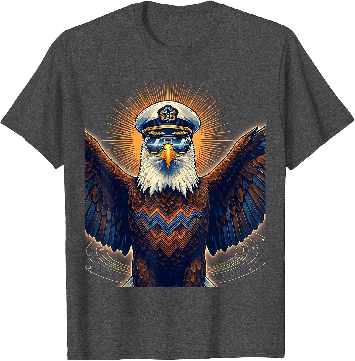 Men's Bold Eagle Aviator Sunglasses Captain Hat Graphic T-Shirt - Dark Heather Grey