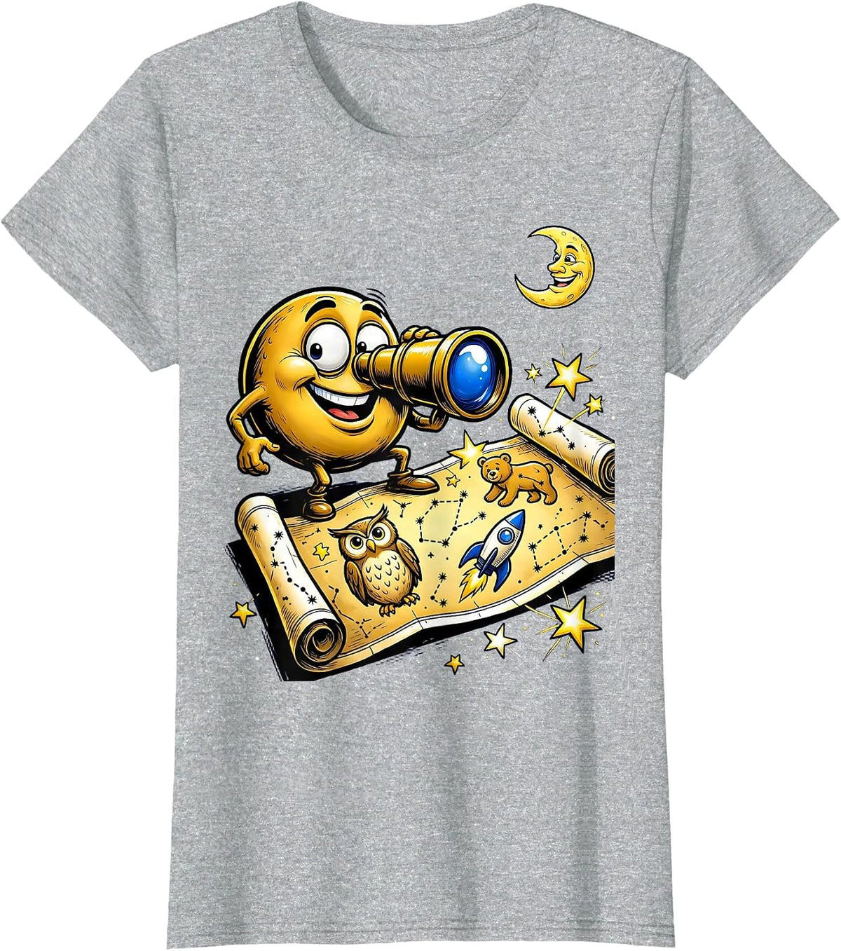 Women's Kids Astronomy Telescope Constellation Map Graphic T-Shirt - Heather Grey