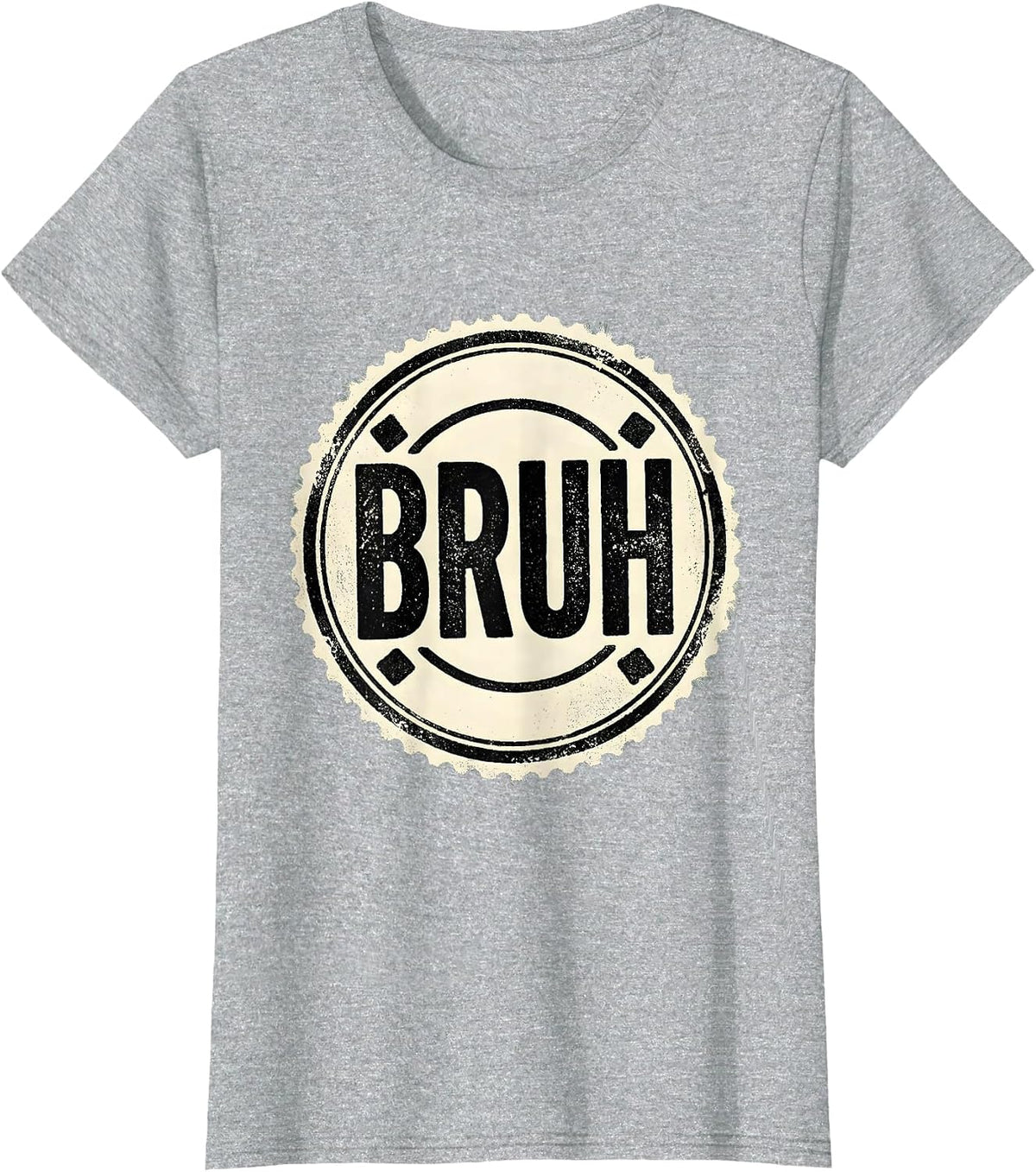 Women's Bruh Rubber Stamp Internet Slang Meme Humor Boys Teens T-Shirt - Heather Grey