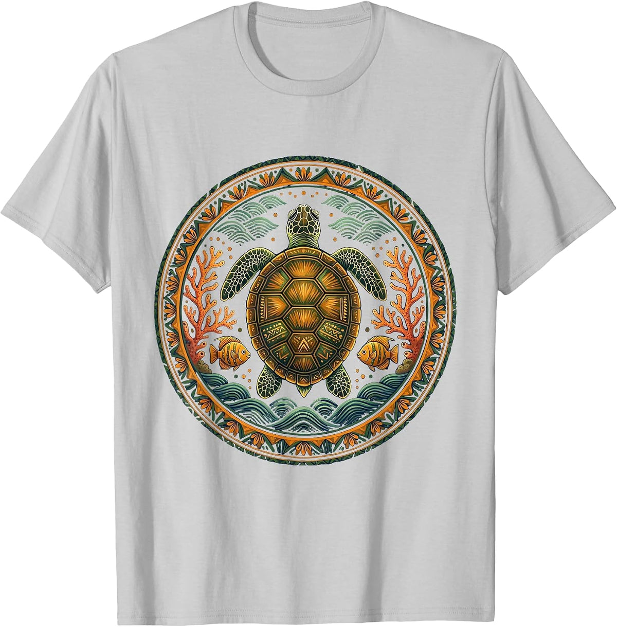 Men's Sea Turtle Coral Reef Hawaiian Ocean Art T-Shirt - Silver Grey