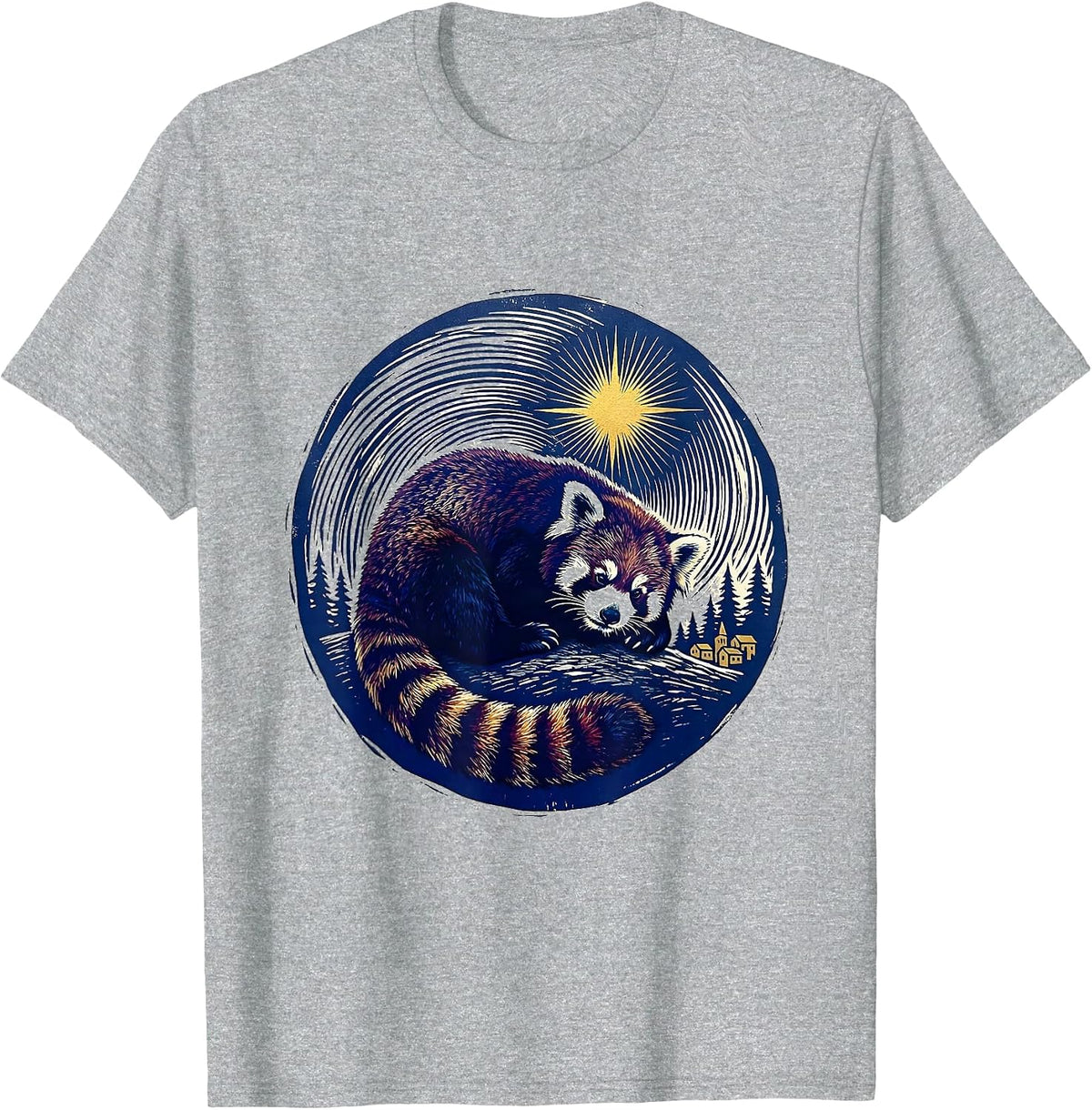 Men's Red Panda Starry Night Whimsical Art Lover Gift T-Shirt - Heather Grey