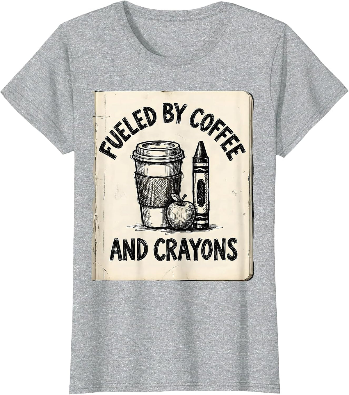 Fueled by Coffee and Crayons Third Grade Teacher T-Shirt - Heather Grey