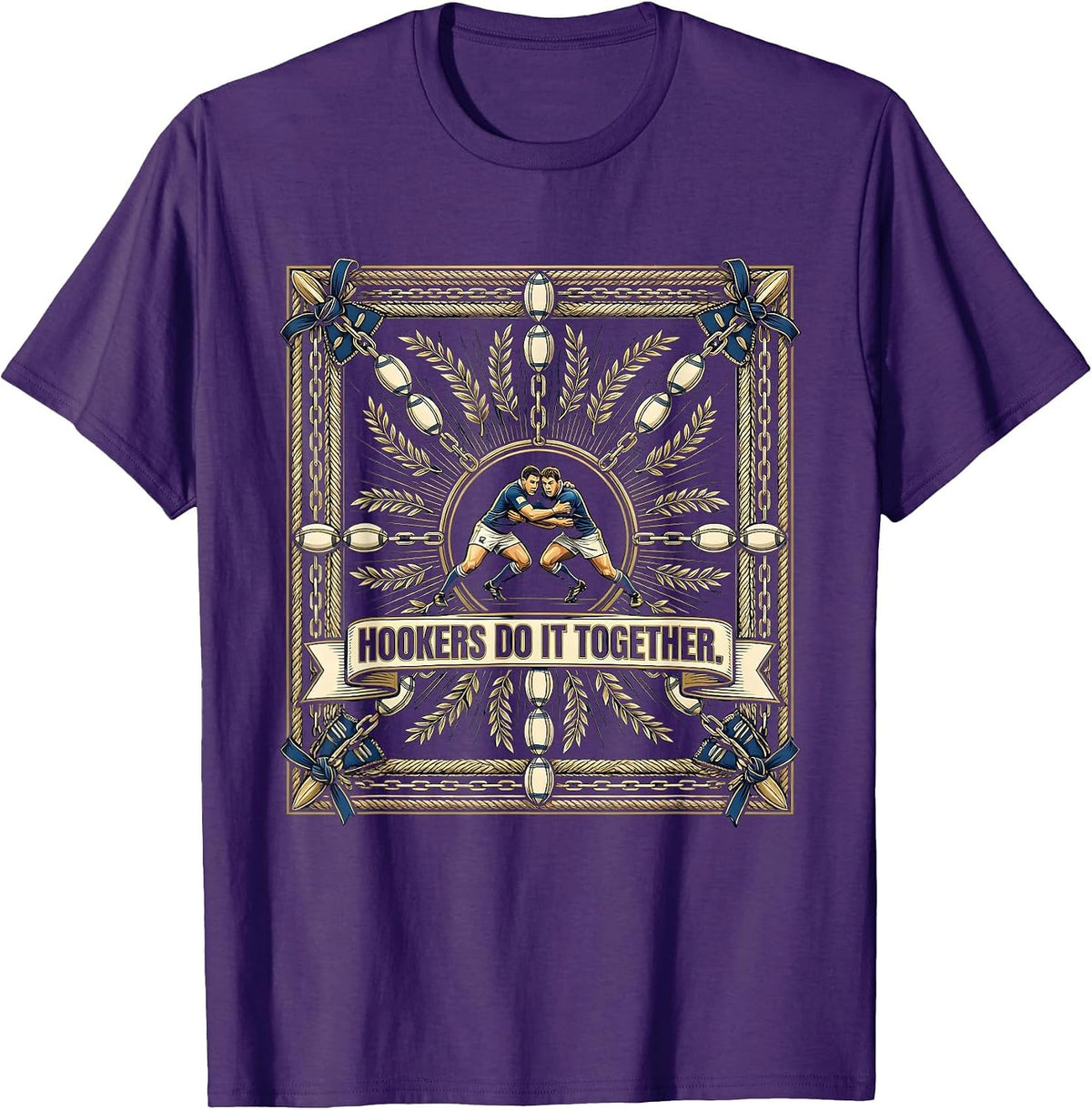 Hookers Do It Together Rugby Graphic Design T-Shirt - Purple