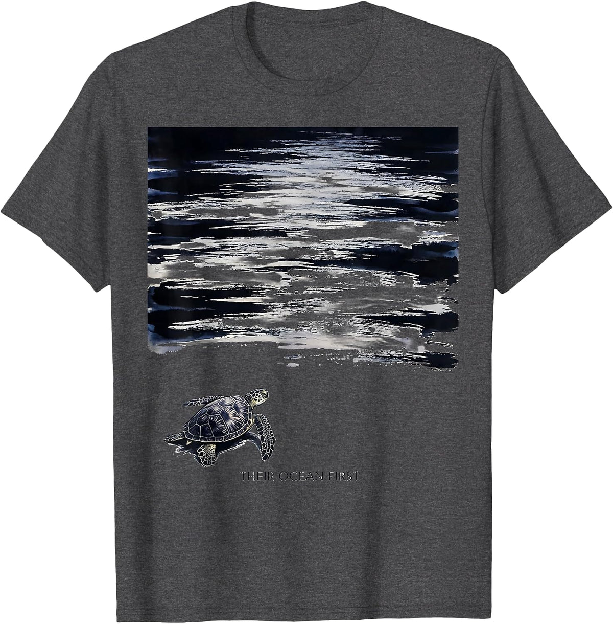 Men's Their Ocean First Ink Brush Sea Turtle Beach Souvenir T-Shirt - Dark Heather Grey