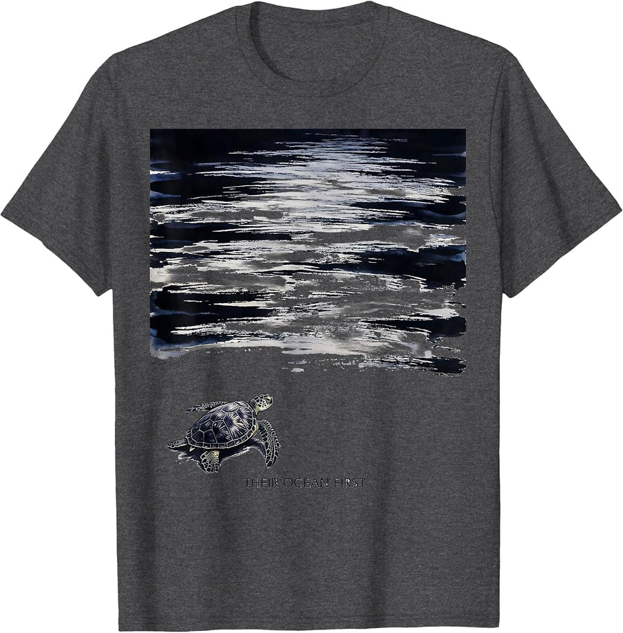 Men's Their Ocean First Ink Brush Sea Turtle Beach Souvenir T-Shirt - Dark Heather Grey