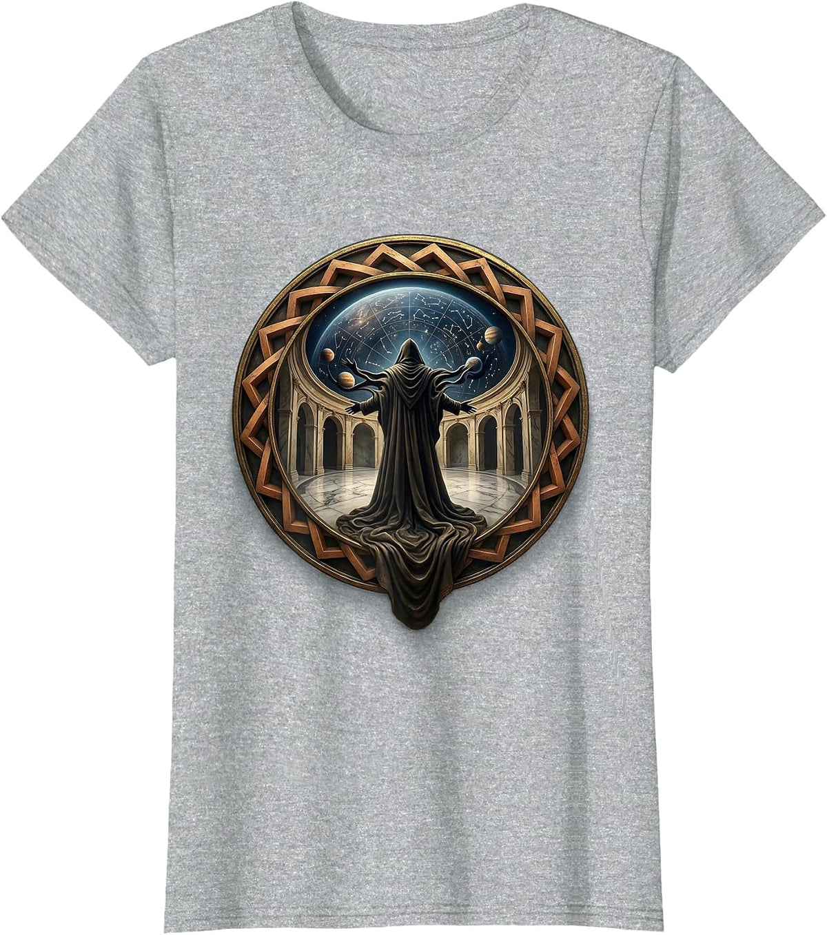 Renaissance Stargazer Robed Figure Celestial Dome T-Shirt - Heather Grey