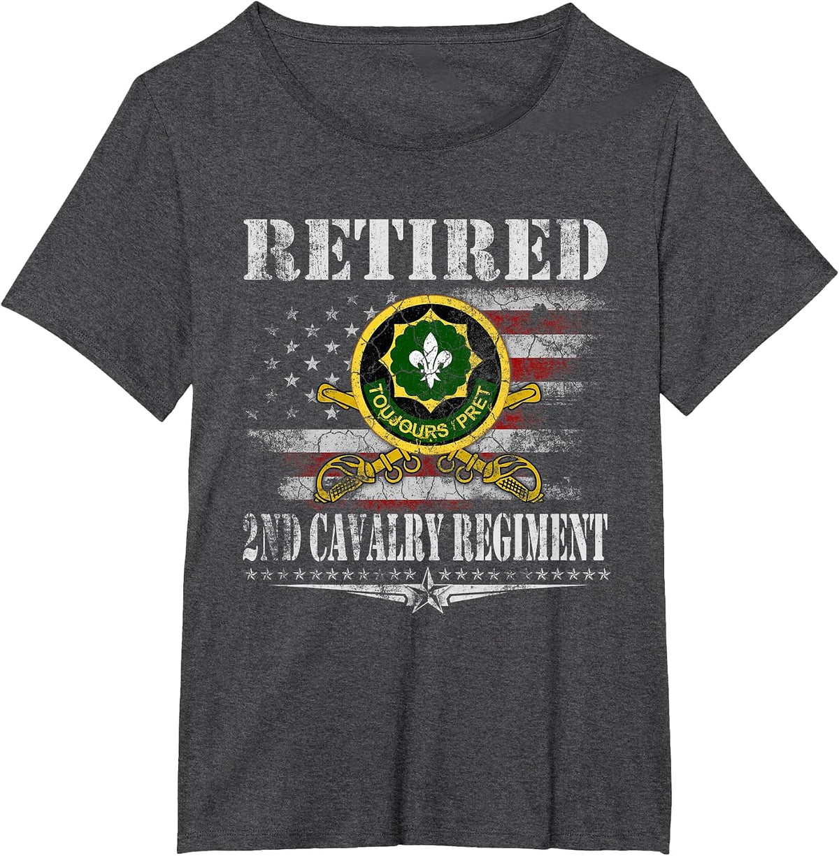 Retired 2nd Armored Cavalry Regiment Veteran Flag Patriotic T-Shirt - Dark Heather Grey