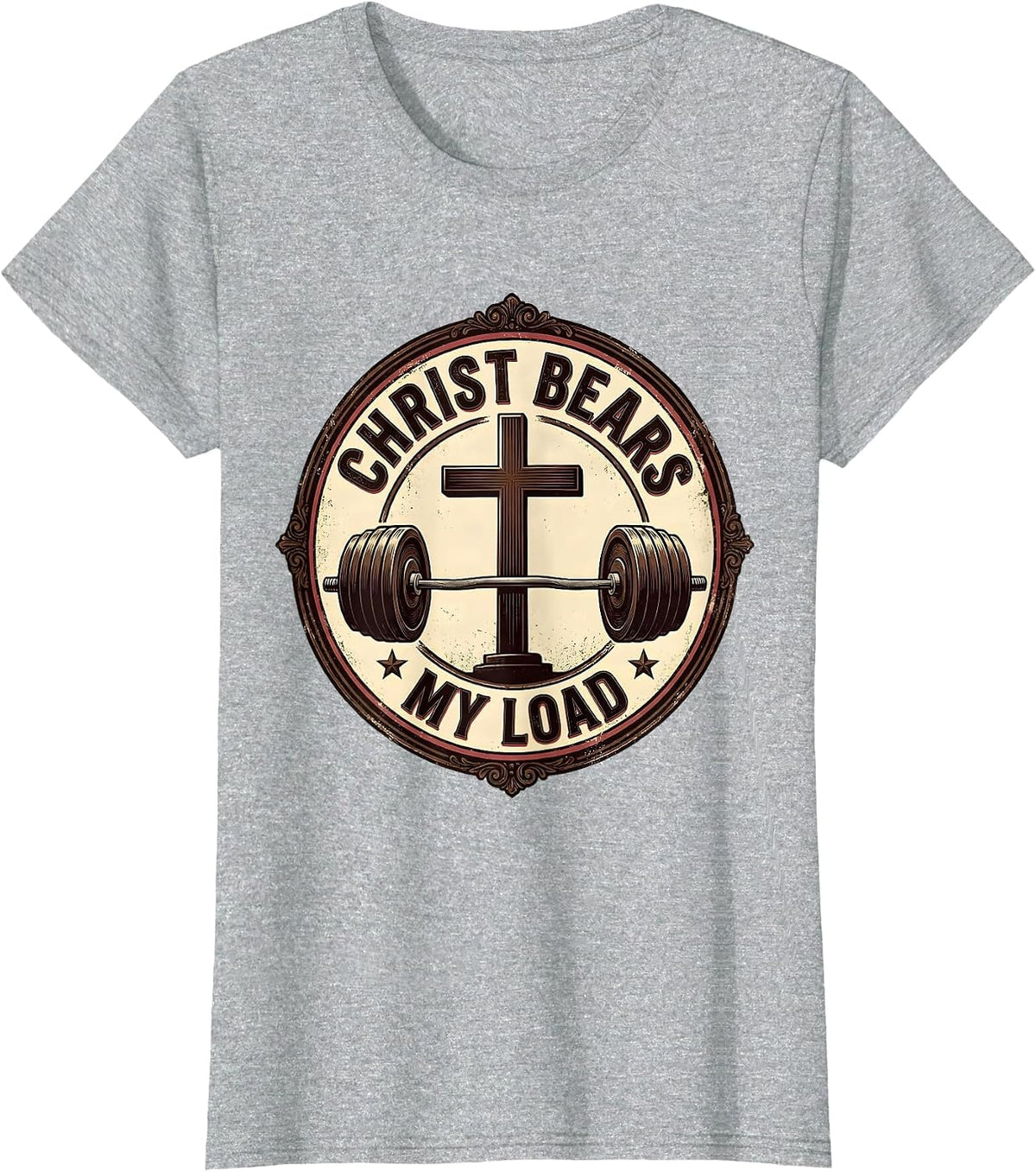 Women's Christ Bears My Load Vintage Christian Gym Workout T-Shirt - Heather Grey