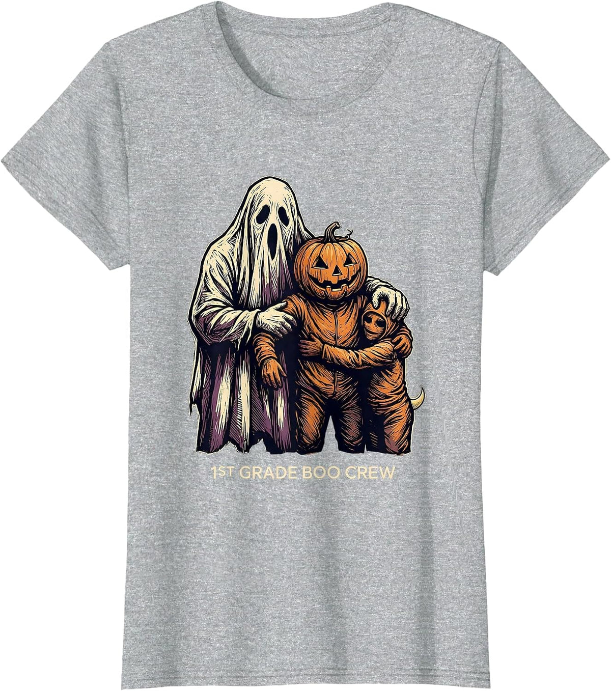 Women's 1st Grade Boo Crew Playful Halloween Teacher Student Crew T-Shirt - Heather Grey