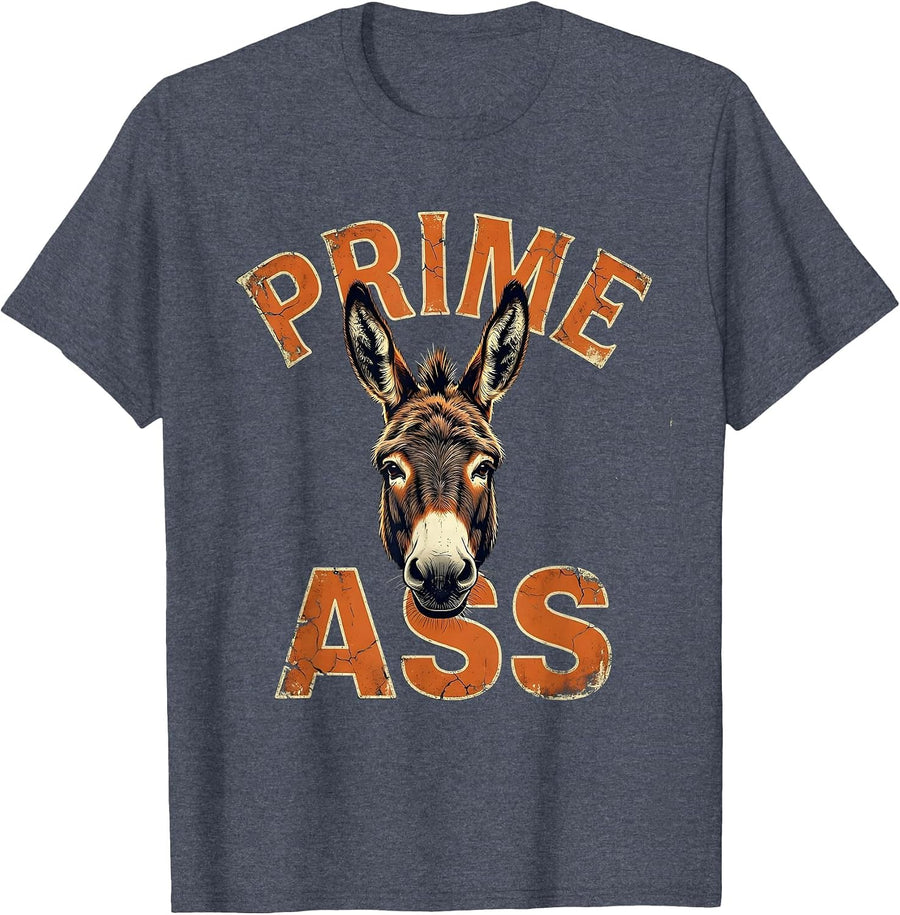 Prime Ass Distressed Donkey Lover Funny Animal Humor T-Shirt - Heather Blue