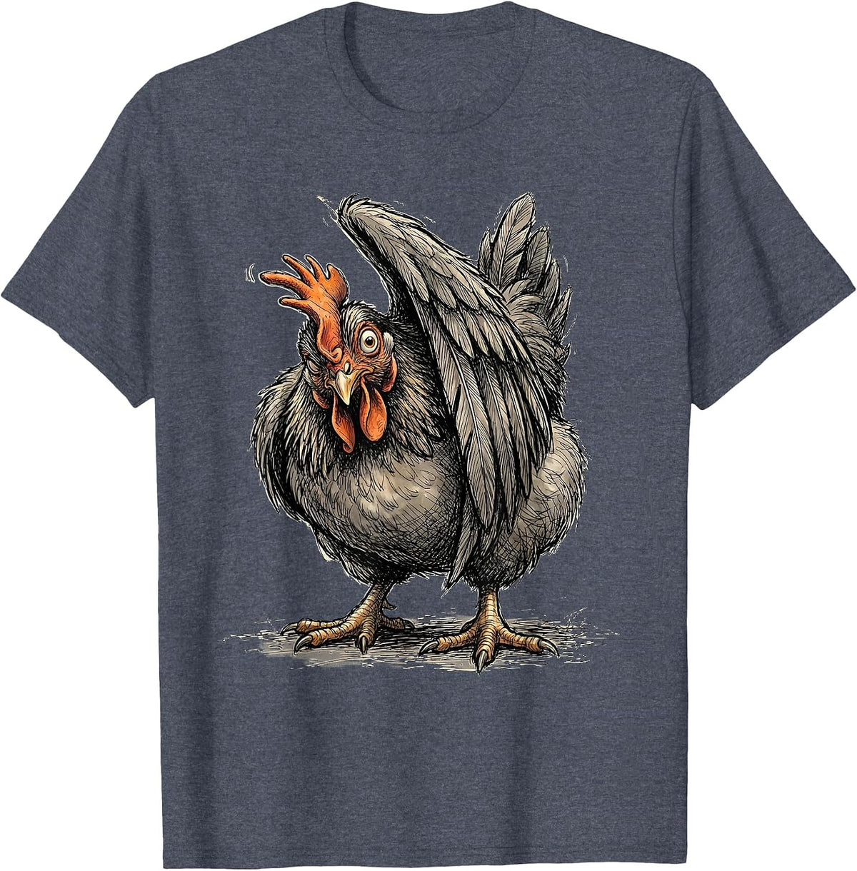 Peeking Hen Hand-Sketched Funny Chicken Lover Gift T-Shirt - Heather Blue