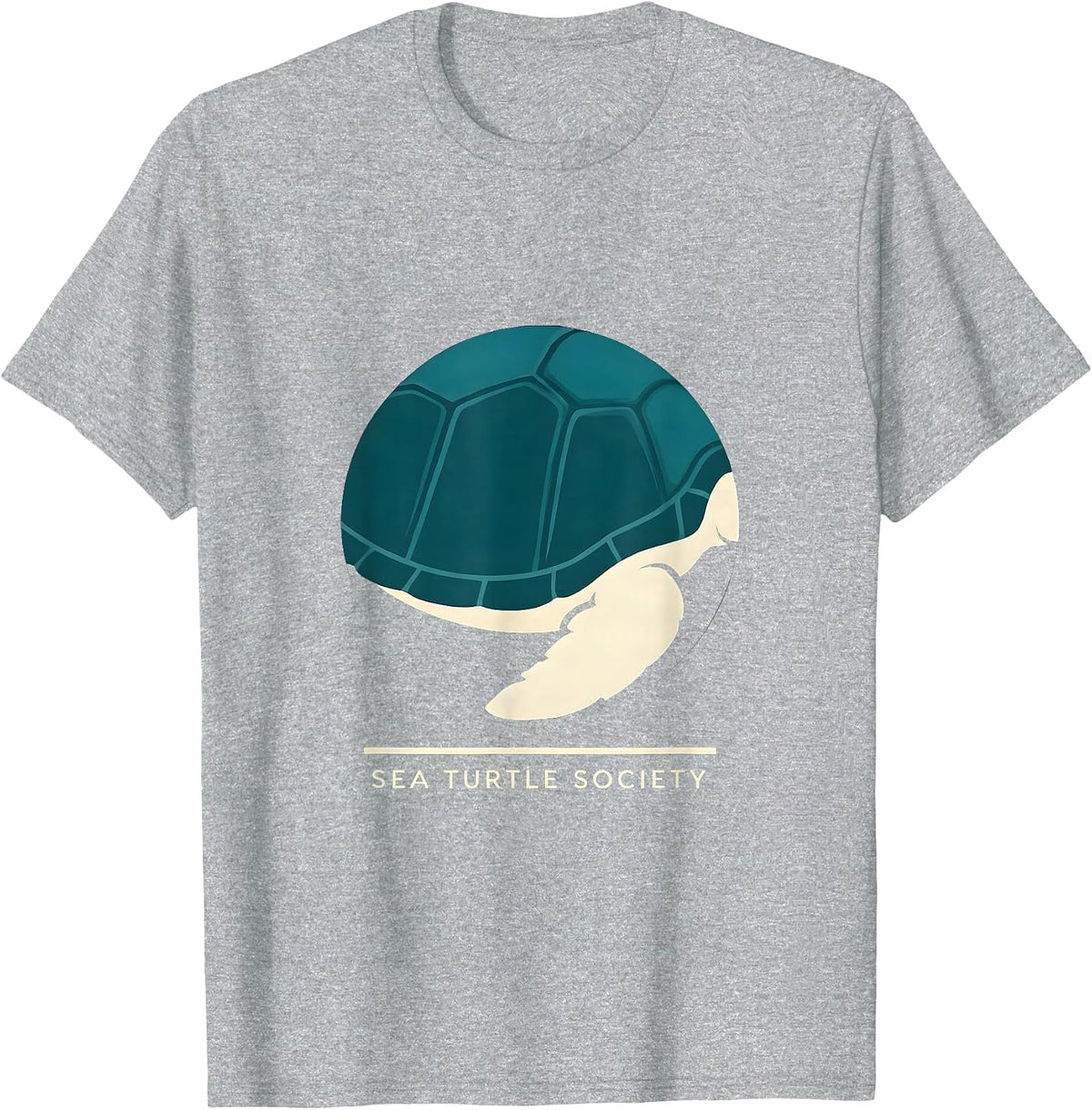 Men's Sea Turtle Society Badge Patch Line Art Icon Outline Gift T-Shirt - Heather Grey