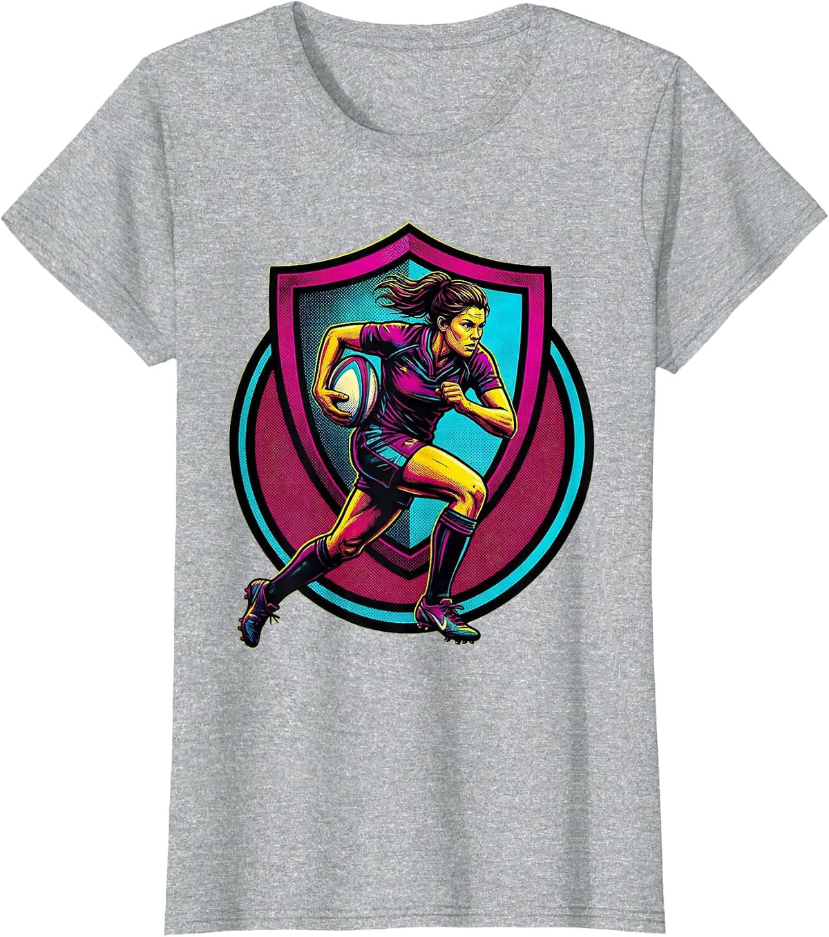 Women's Rugby Player Charging With Ball Graphic T-Shirt - Heather Grey