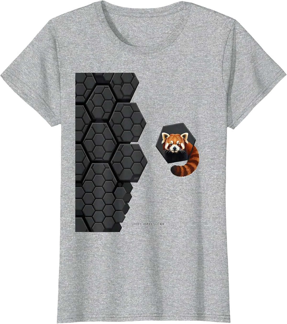 Selectively Social Geometric Retro Novelty Red Panda Lover T-Shirt - Heather Grey