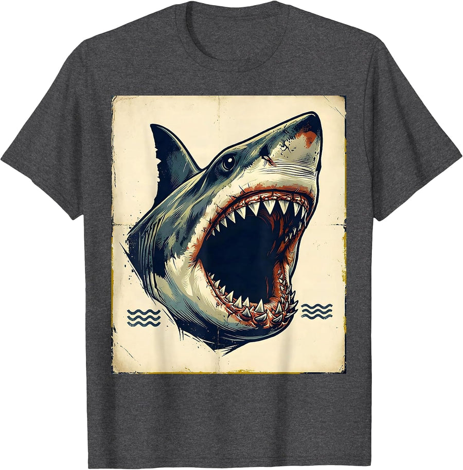 Men's Shark Jaw Vintage Halloween Costume Party Novelty T-Shirt - Dark Heather Grey