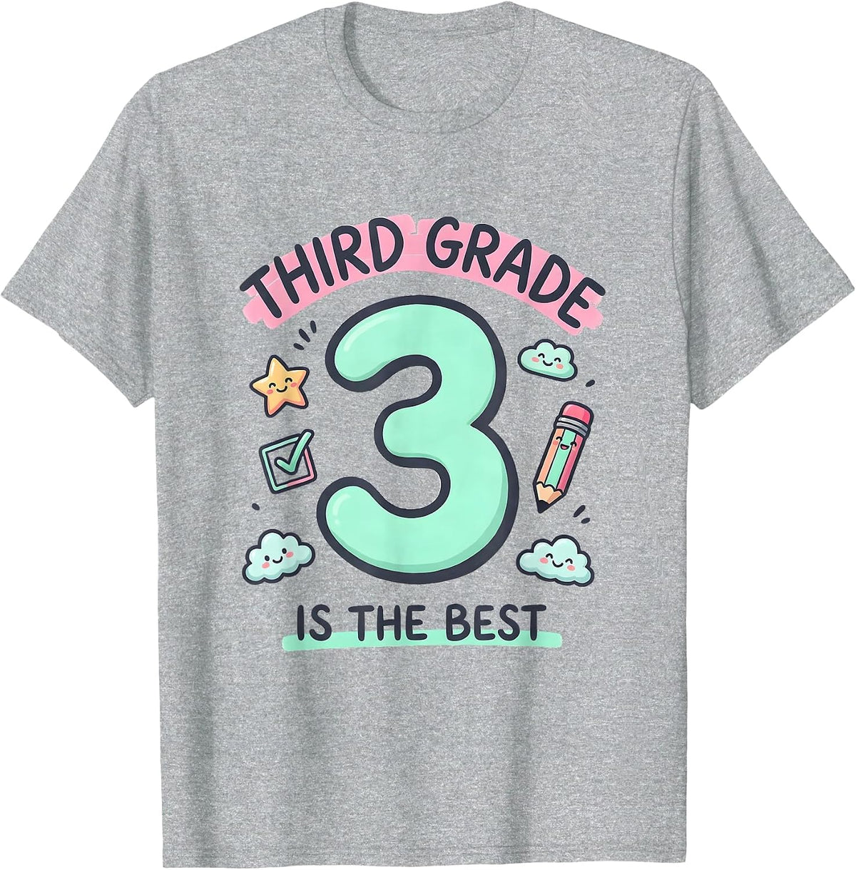 Men's Third Grade Is The Best Kawaii Stationery Doodle Back T-Shirt - Heather Grey