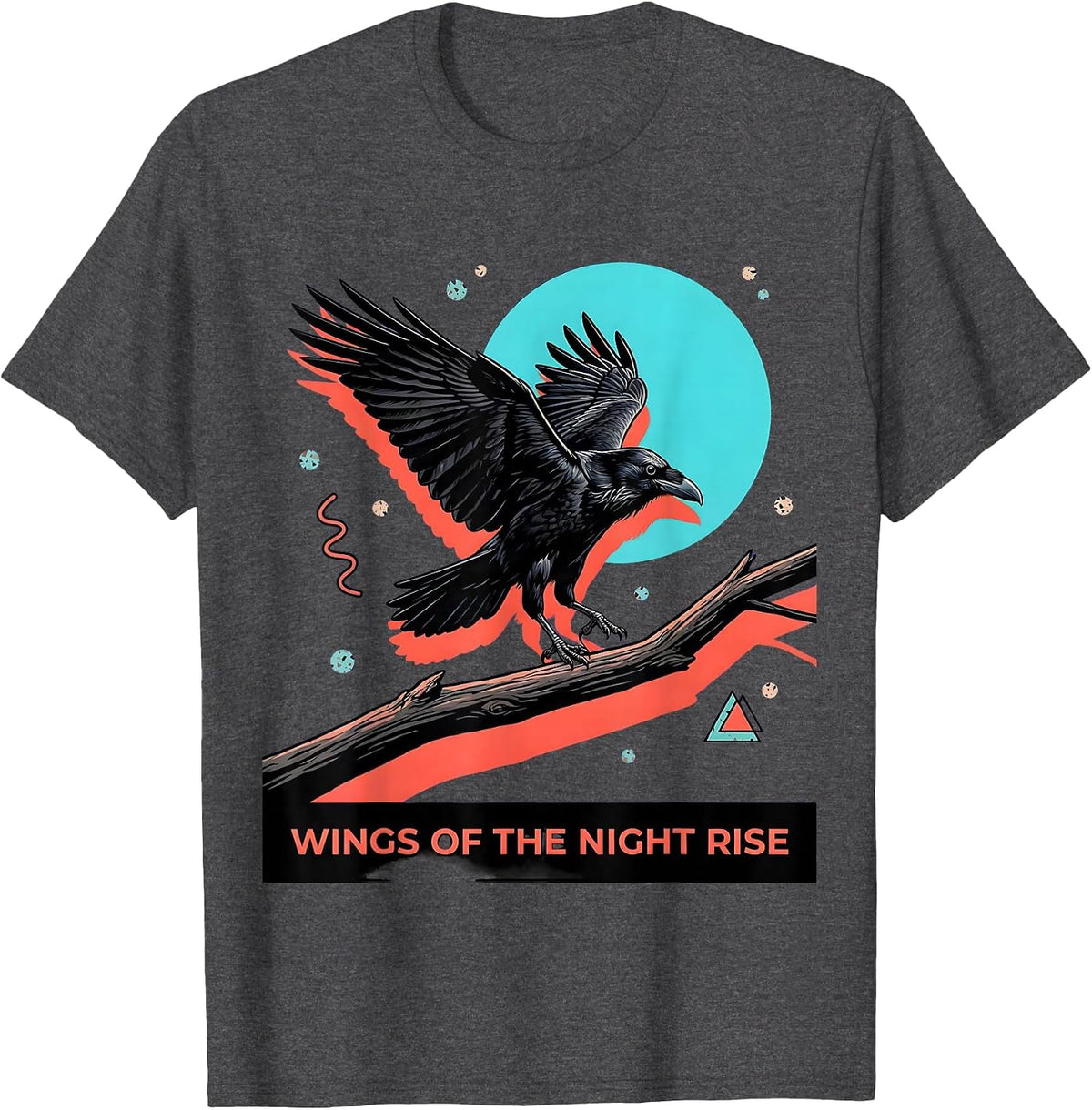 Men's Wings of the Night Rise Halloween Raven Design T-Shirt - Dark Heather Grey