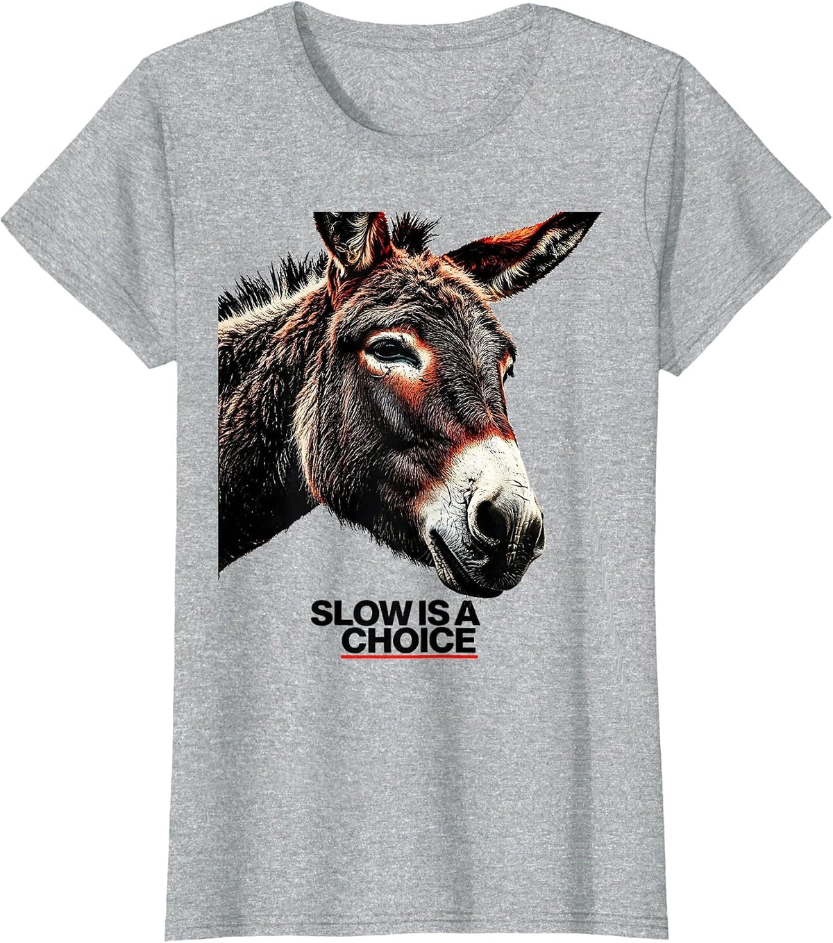 Women's Slow Is A Choice Funny Donkey Farm Animal Quirky Humor T-Shirt - Heather Grey