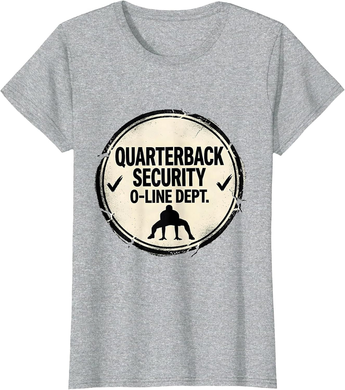 Women's Quarterback Security O-Line Dept Funny Football Lineman T-Shirt - Heather Grey