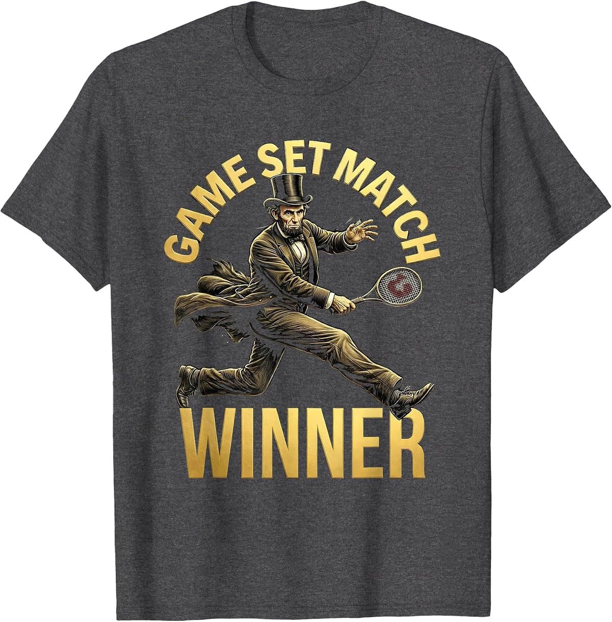 Game Set Match Winner Tennis Design T-Shirt - Dark Heather Grey